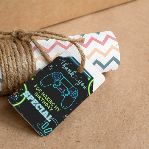 Load image into Gallery viewer, Game On Theme Birthday Favour Tags (2 x 3.5 inches/250 GSM Cardstock/Mixcolour/30Pcs)
