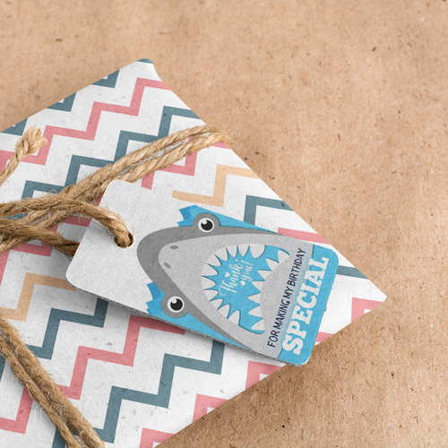 Load image into Gallery viewer, Shark Theme Birthday Favour Tags (2 x 3.5 inches/250 GSM Cardstock/Gray, White, Light Blue, Black/30Pcs)
