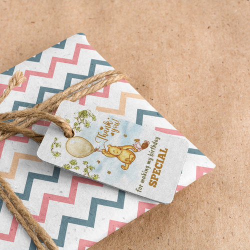 Load image into Gallery viewer, Winnie The Pooh Theme Birthday Favour Tags (2 x 3.5 inches/250 GSM Cardstock/Green, Brown, Light blue, White/30Pcs)
