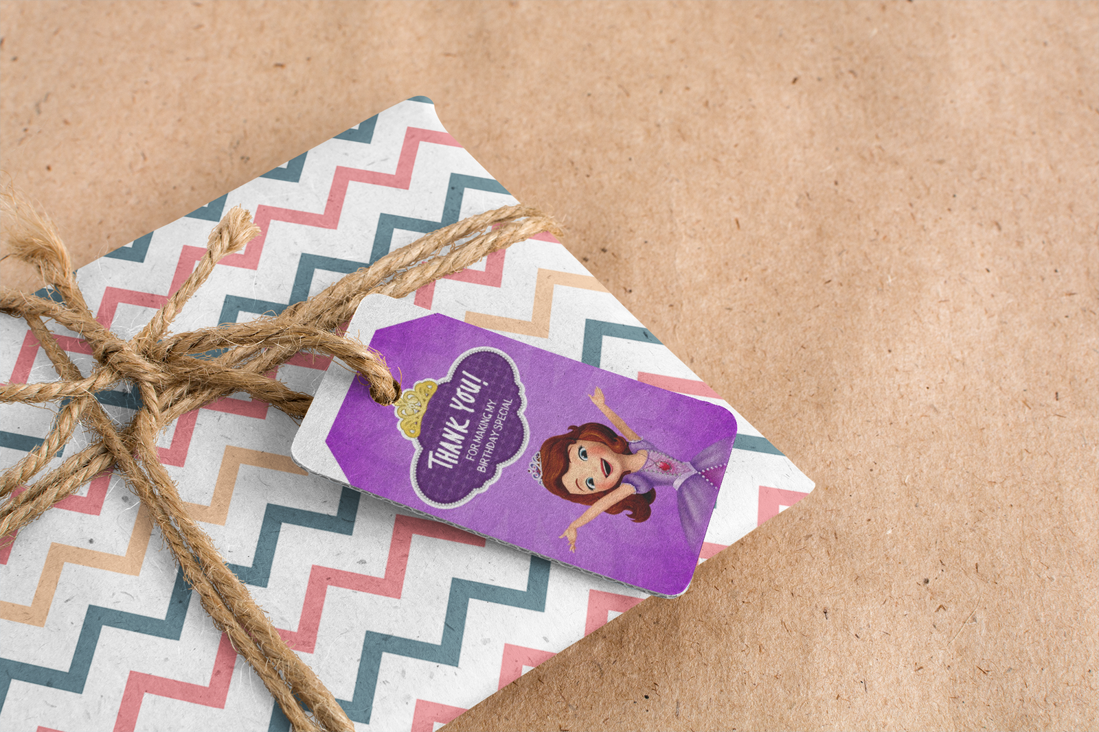 Sofia Theme Birthday Favour Tags (2 x 3.5 inches/250 GSM Cardstock/Brown, purple, white, yellow/30Pcs)