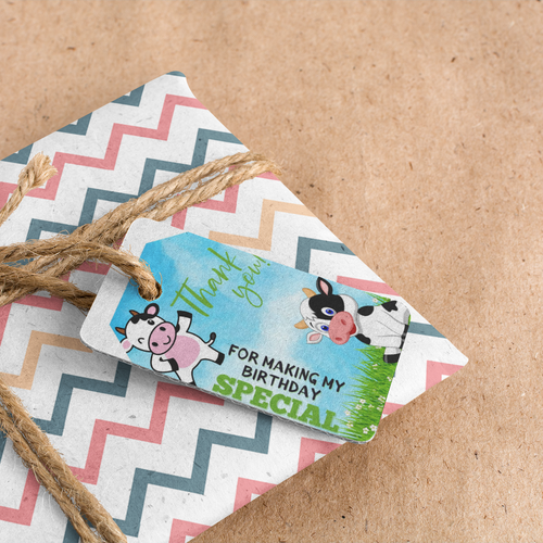 Load image into Gallery viewer, Cow Theme Birthday Favour Tags (2 x 3.5 inches/250 GSM Cardstock/Mixcolour/30Pcs)
