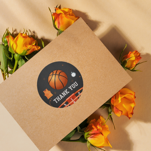 Load image into Gallery viewer, Basketball Theme- Return Gift/birthday decor Thankyou Sticker (6 CM/Sticker/Orange, White , Black/24Pcs)
