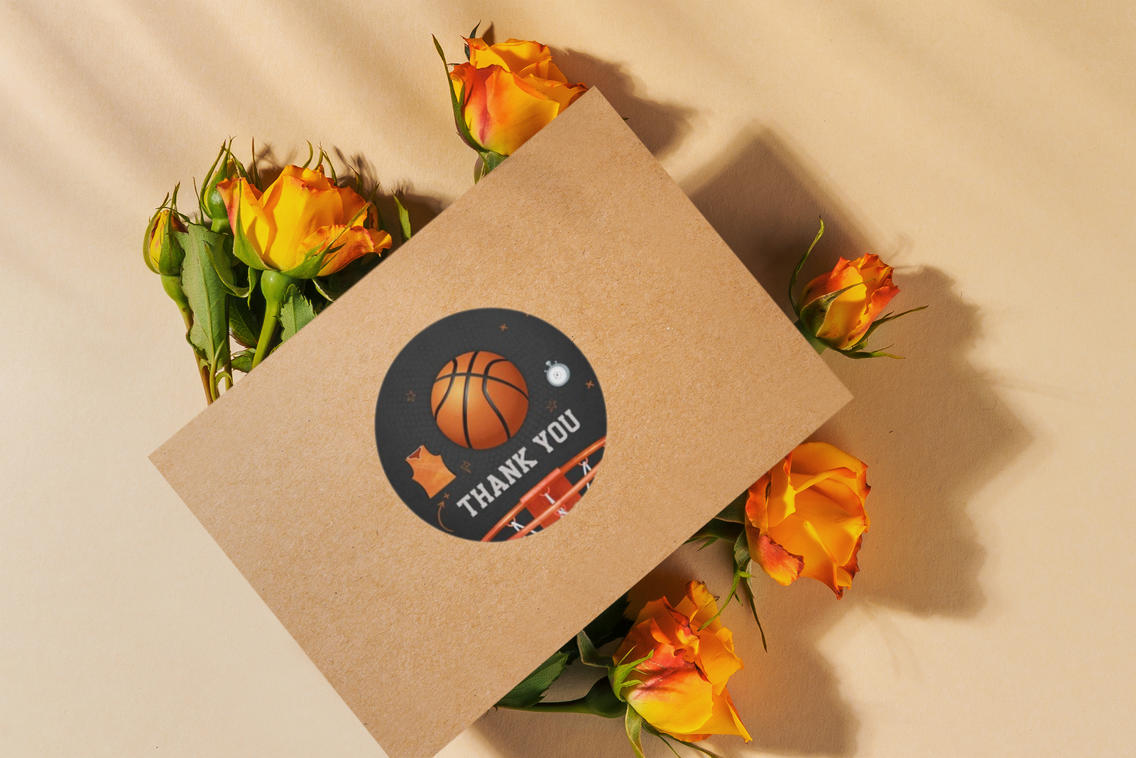 Basketball Theme- Return Gift/birthday decor Thankyou Sticker (6 CM/Sticker/Orange, White , Black/24Pcs)