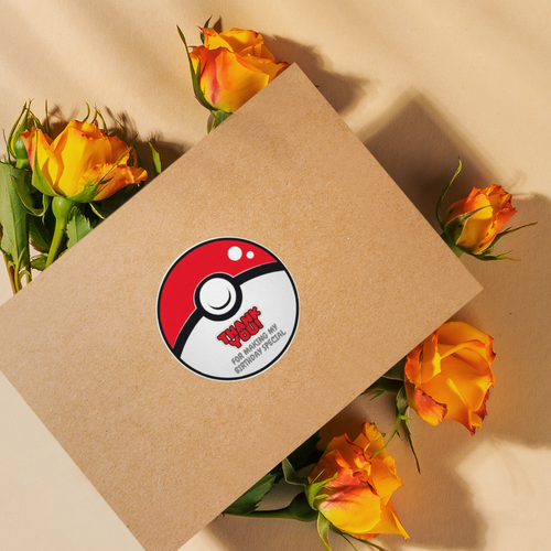 Load image into Gallery viewer, Pokemon Theme- Return Gift/birthday decor Thankyou Sticker (6 CM/Sticker/Red, White, Black/24Pcs)
