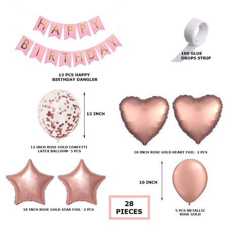 Birthday Decoration DIY Kit Rose Gold Confetti, Metallic Rose Gold, Rose Gold Heart Foil