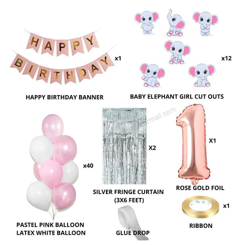 Load image into Gallery viewer, Baby Elephant Girl Theme Balloon with Number Foil Decor DIY Kit (58 Pcs)
