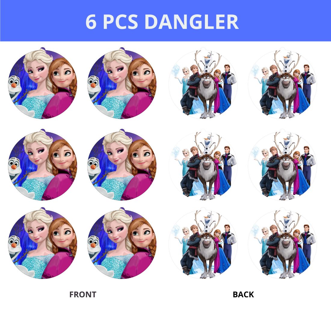 Frozen Princess Theme Hanging Danglers - Set of 6, Double-Sided Prints, 6 Inches Each with Hanging Ribbon