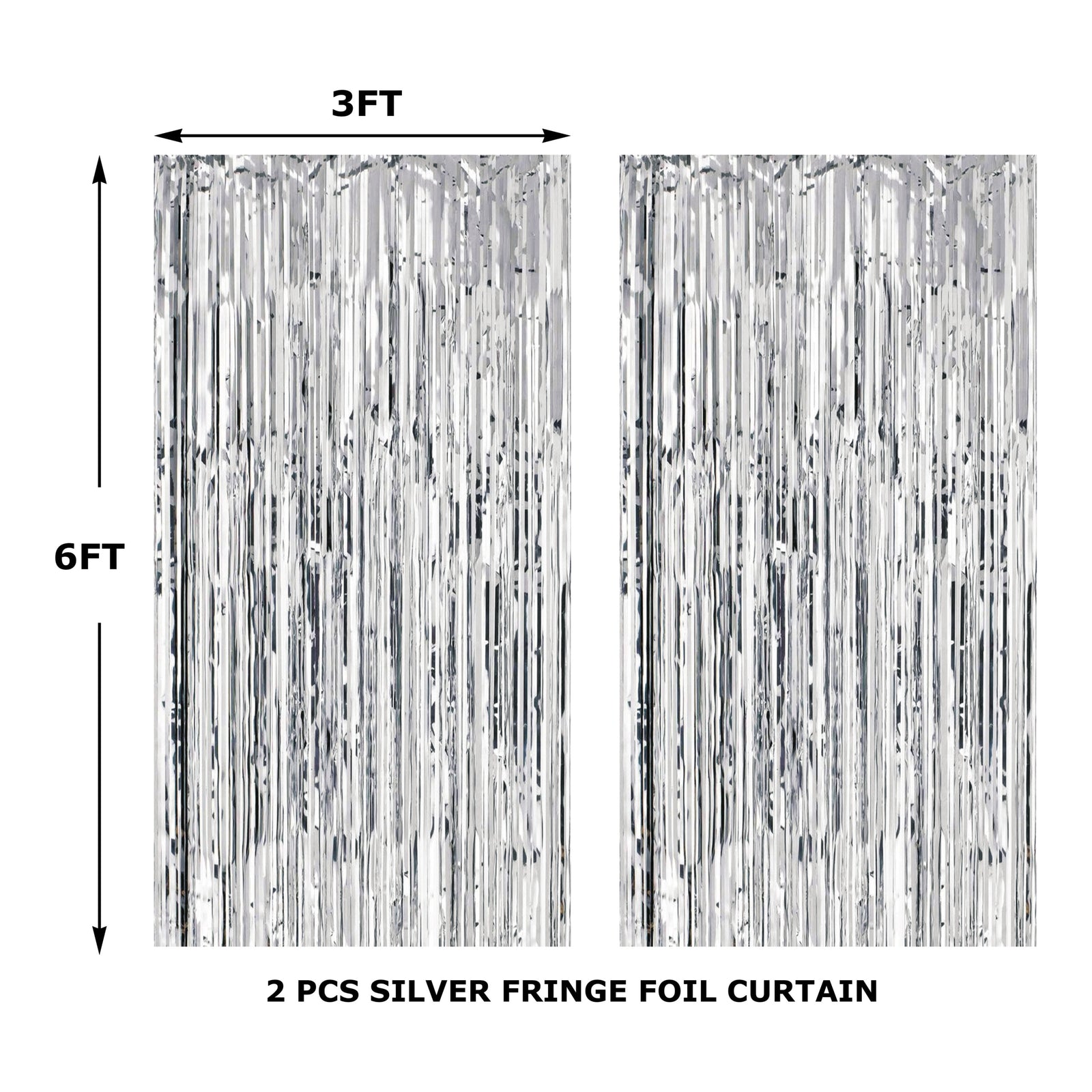 Metallic Silver Foil Fringe Curtains for Party Photo Backdrop Wedding Birthday Decor (2 Pack, Silver) – 3 X 6 ft