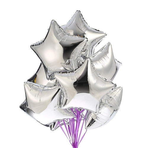 Load image into Gallery viewer, Party Decor Mall Star Silver 10&quot; inch Foil Balloon for Birthday Party, Anniversary &amp; Valentine Party Pack of 10
