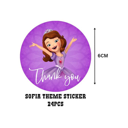 Sofia Theme- Return Gift/birthday decor Thankyou Sticker (6 CM/Sticker/Brown, Purple, White/24Pcs)