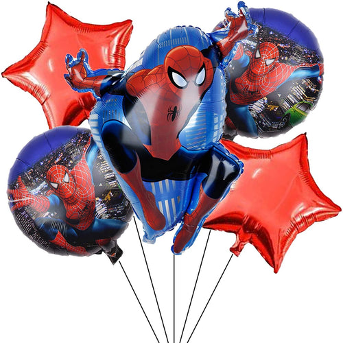 Load image into Gallery viewer, Blue Spider Superhero Foil Balloons Set for Boys Happy Birthday Theme Party Decorations Set of 5
