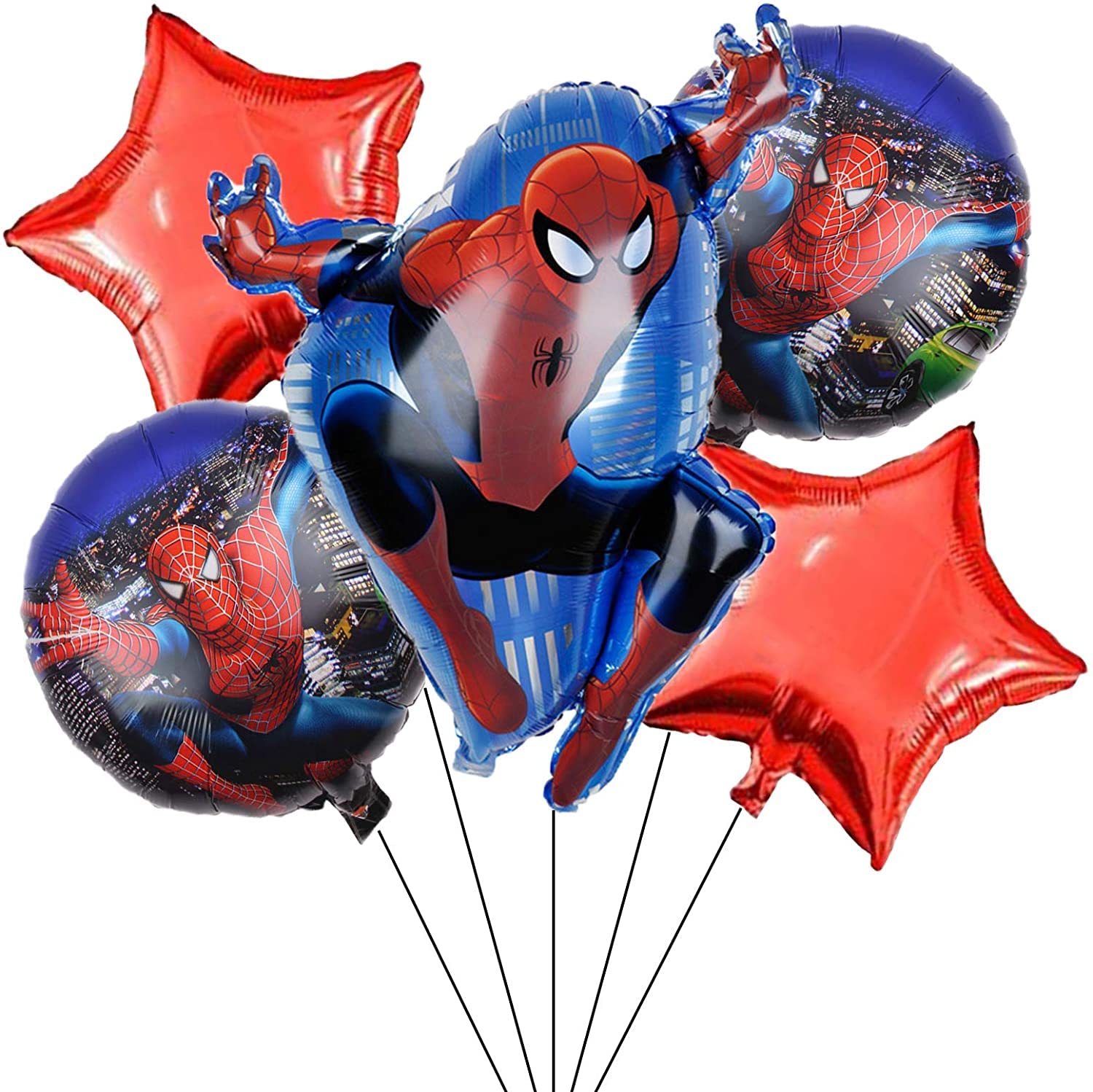 Blue Spider Superhero Foil Balloons Set for Boys Happy Birthday Theme Party Decorations Set of 5