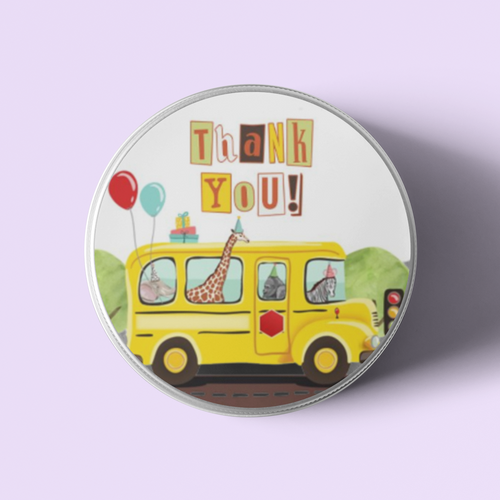 Load image into Gallery viewer, Weels On The Bus Theme- Return Gift/birthday decor Thankyou Sticker (6 CM/Sticker/Multicolour/24Pcs)
