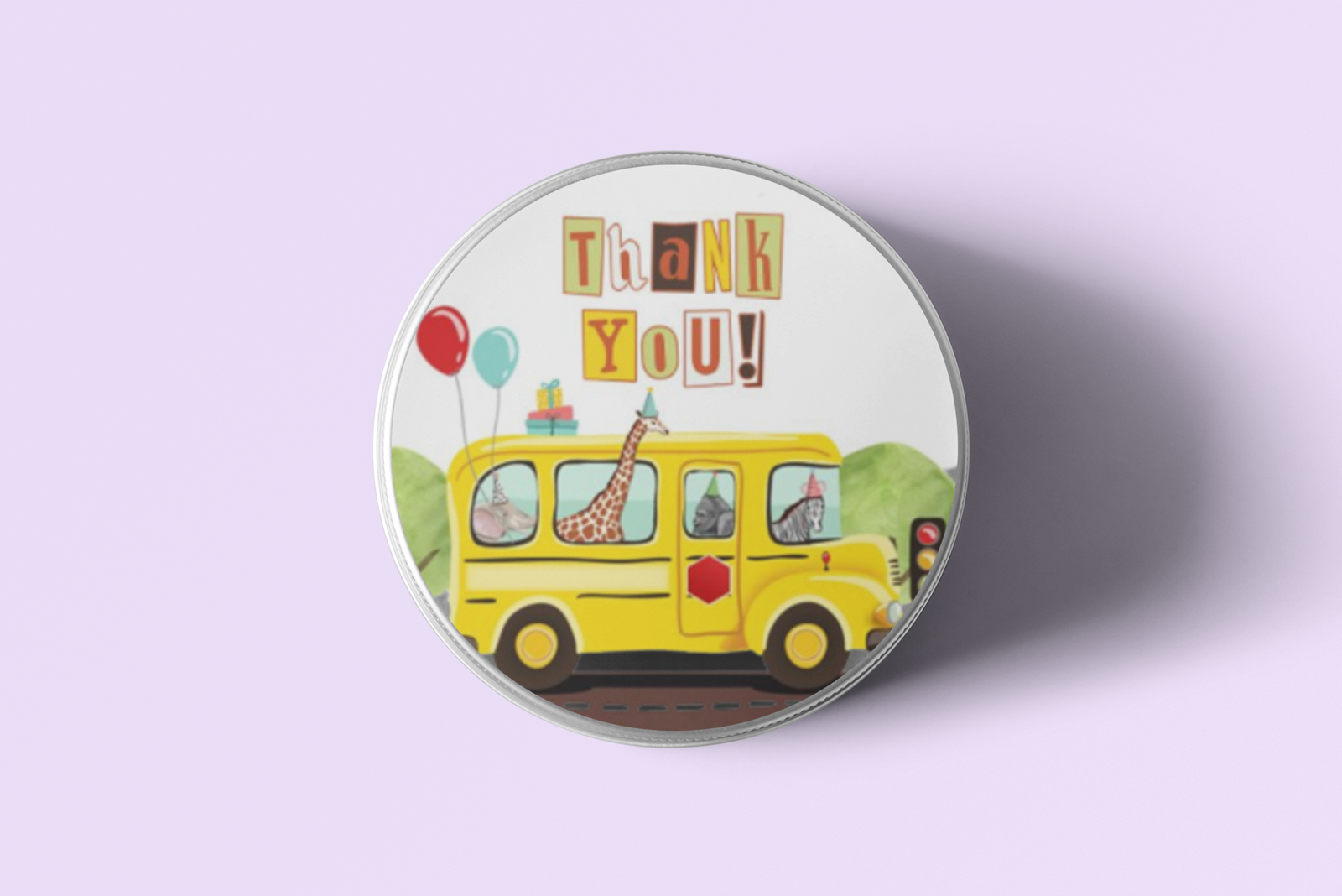 Weels On The Bus Theme- Return Gift/birthday decor Thankyou Sticker (6 CM/Sticker/Multicolour/24Pcs)
