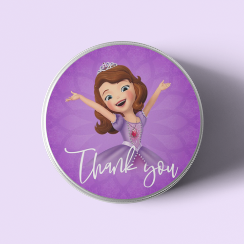 Load image into Gallery viewer, Sofia Theme- Return Gift/birthday decor Thankyou Sticker (6 CM/Sticker/Brown, Purple, White/24Pcs)
