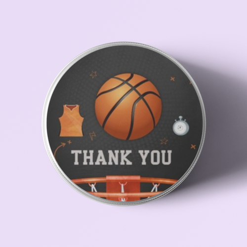 Load image into Gallery viewer, Basketball Theme- Return Gift/birthday decor Thankyou Sticker (6 CM/Sticker/Orange, White , Black/24Pcs)
