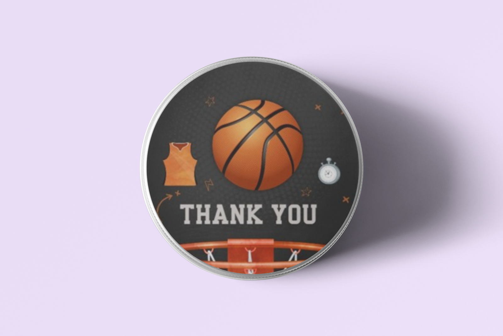 Basketball Theme- Return Gift/birthday decor Thankyou Sticker (6 CM/Sticker/Orange, White , Black/24Pcs)
