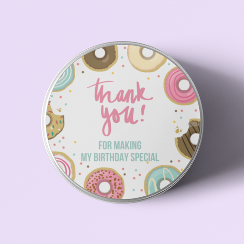 Load image into Gallery viewer, Doughnut Theme- Return Gift/birthday decor Thankyou Sticker (6 CM/Sticker/Mixcolour/24Pcs)
